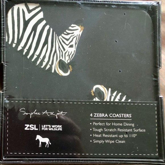 New‎ Zebra Set of 4 Sophie Allport coasters in sealed gift box cork back. - Picture 5 of 5